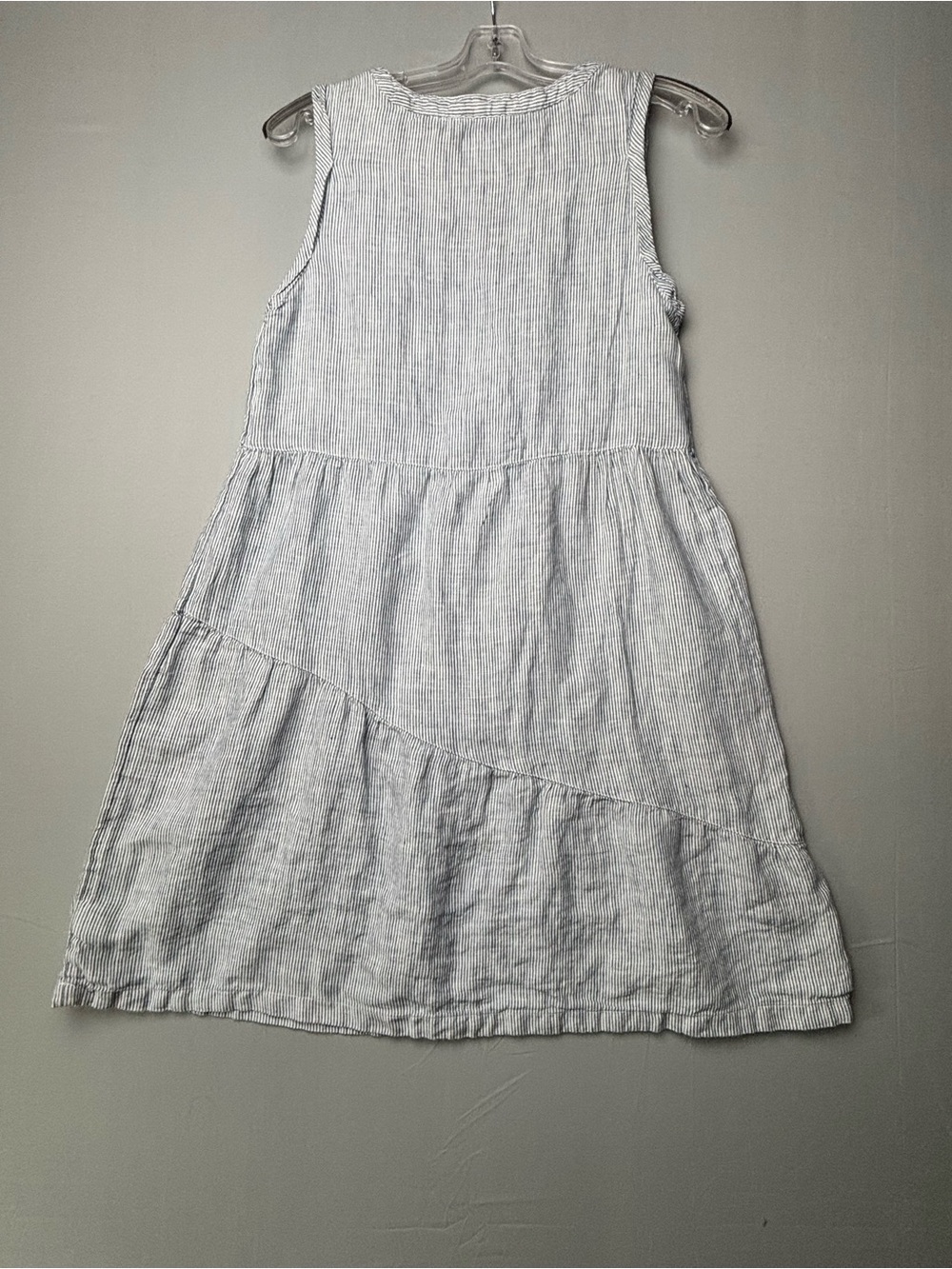 Lucky Brand 100% Linen Blue White Striped Shift Dress Sleeveless V-Neck Size S